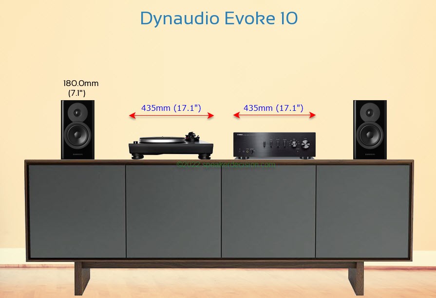 Dynaudio Evoke 10 placed next to an amplifier and turntable