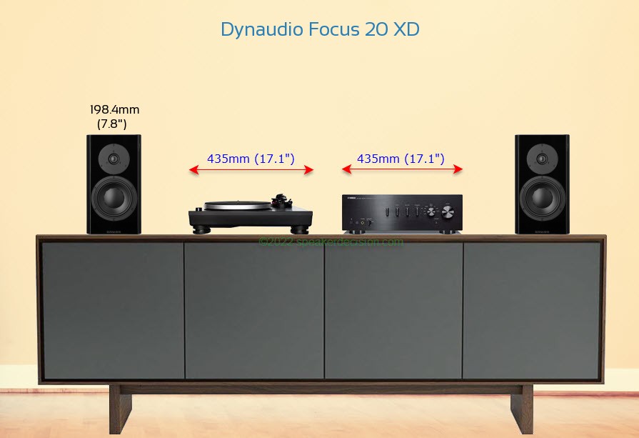 Dynaudio Focus 20 XD placed next to an amplifier and turntable