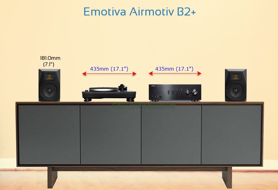 Emotiva Airmotiv B2+ placed next to an amplifier and turntable