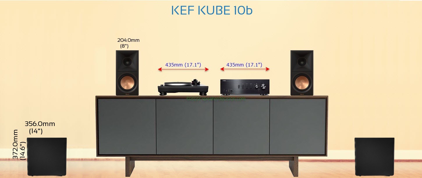 KEF KUBE 10b placed next to a Media Stand