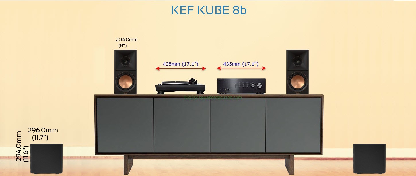 KEF KUBE 8b placed next to a Media Stand