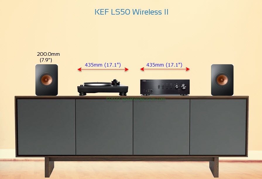KEF LS50 Wireless II placed next to an amplifier and turntable