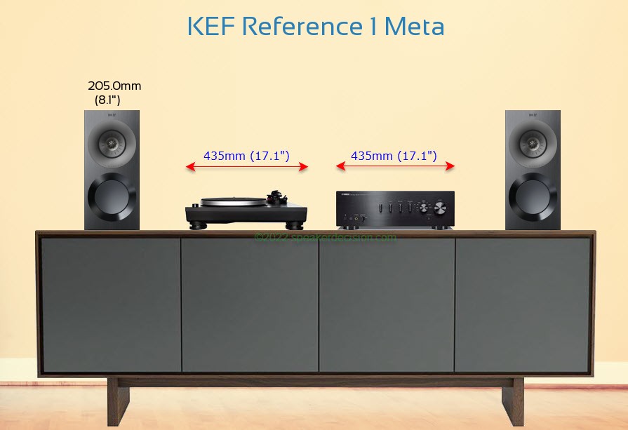 KEF Reference 1 Meta placed next to an amplifier and turntable