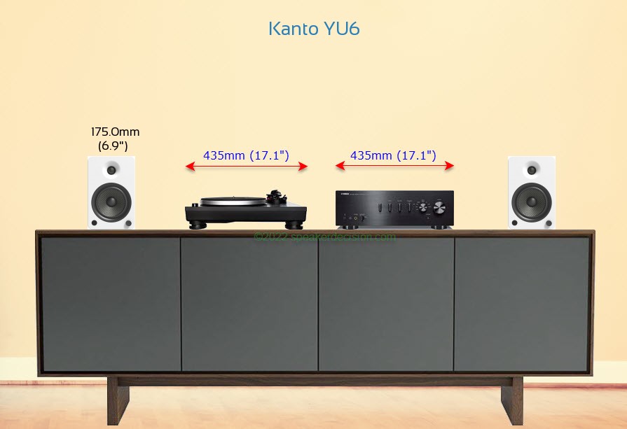 Kanto YU6 placed next to an amplifier and turntable