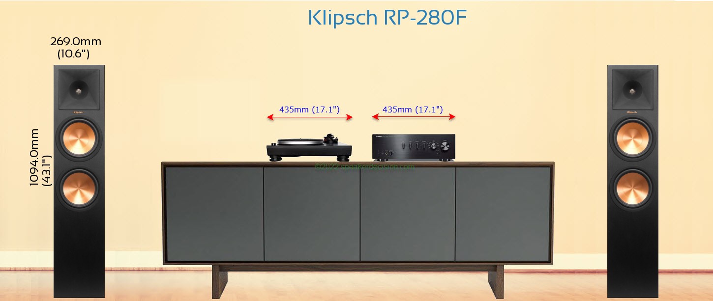 Klipsch RP-280F placed next to a Media Stand