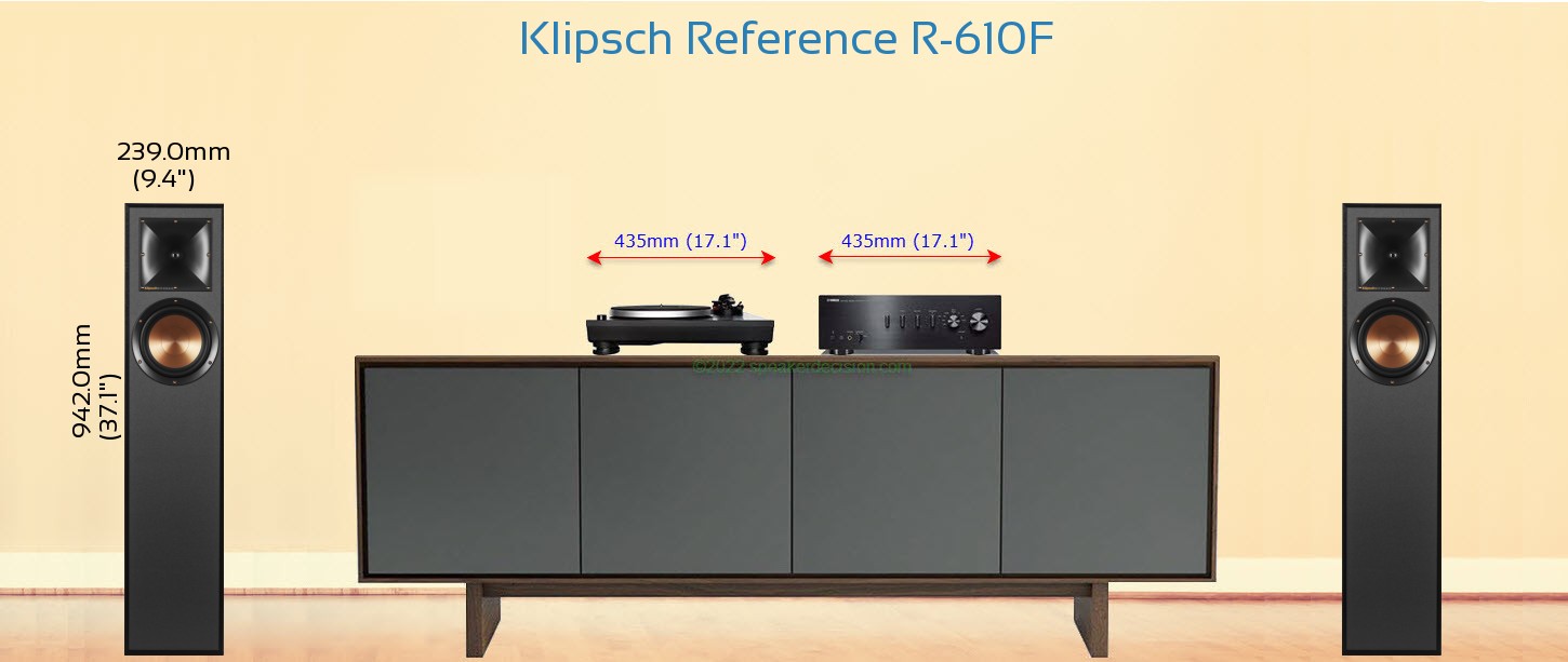 Klipsch R-610F placed next to a Media Stand