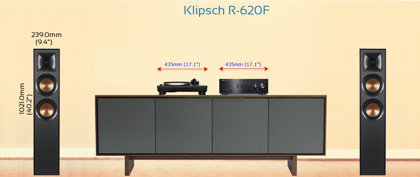 Klipsch R-620F placed next to a Media Stand
