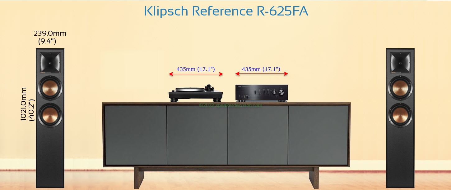 Klipsch R-625FA placed next to a Media Stand
