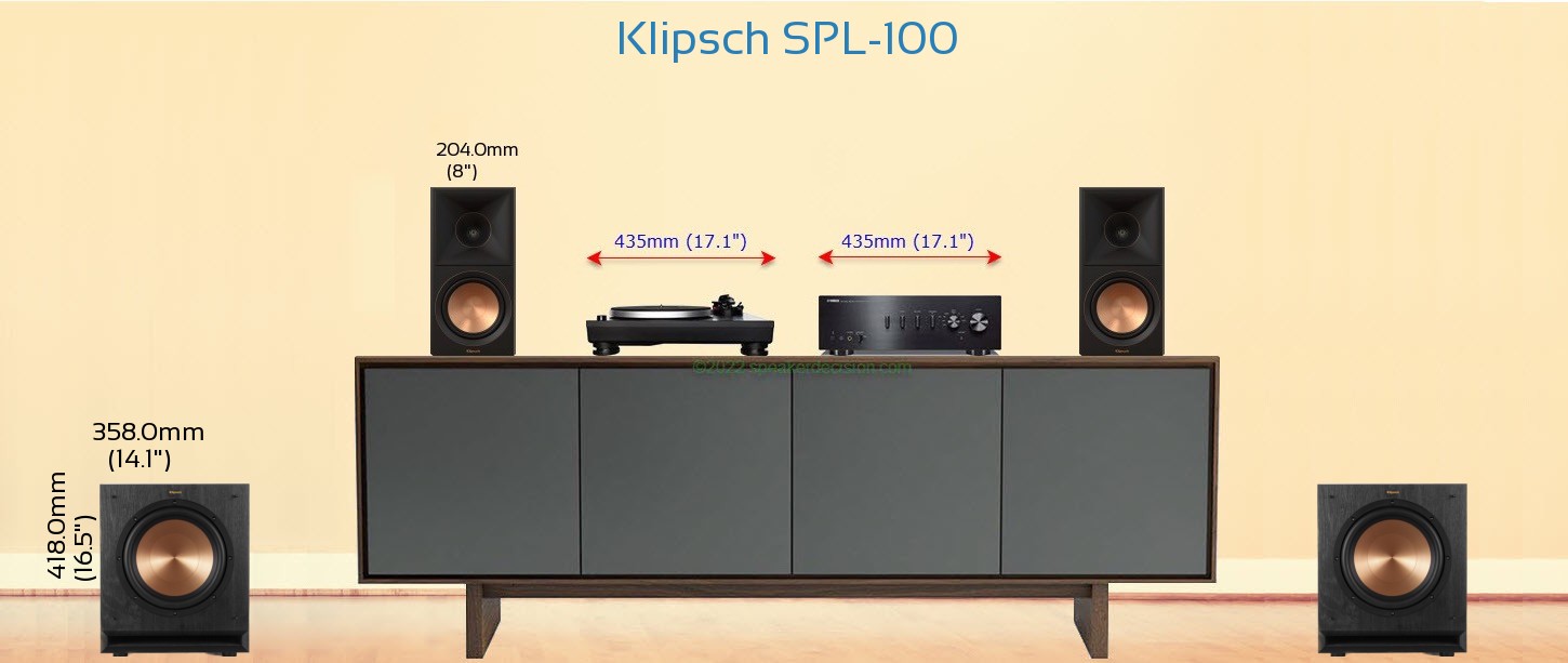 Klipsch SPL-100 placed next to a Media Stand