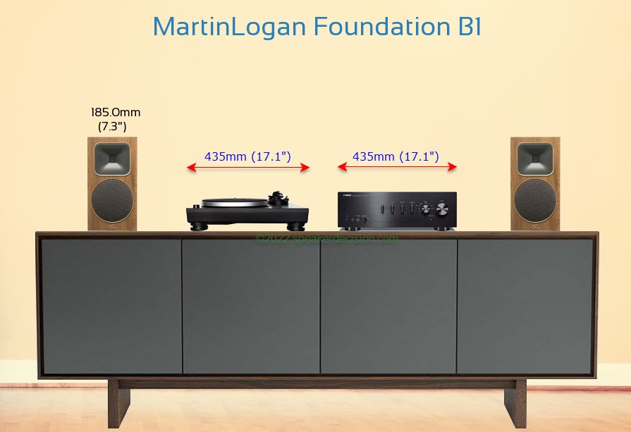 MartinLogan Foundation B1 placed next to an amplifier and turntable