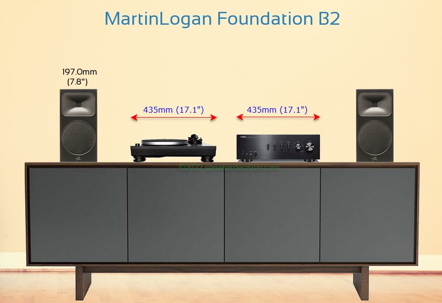 MartinLogan Foundation B2 placed next to an amplifier and turntable