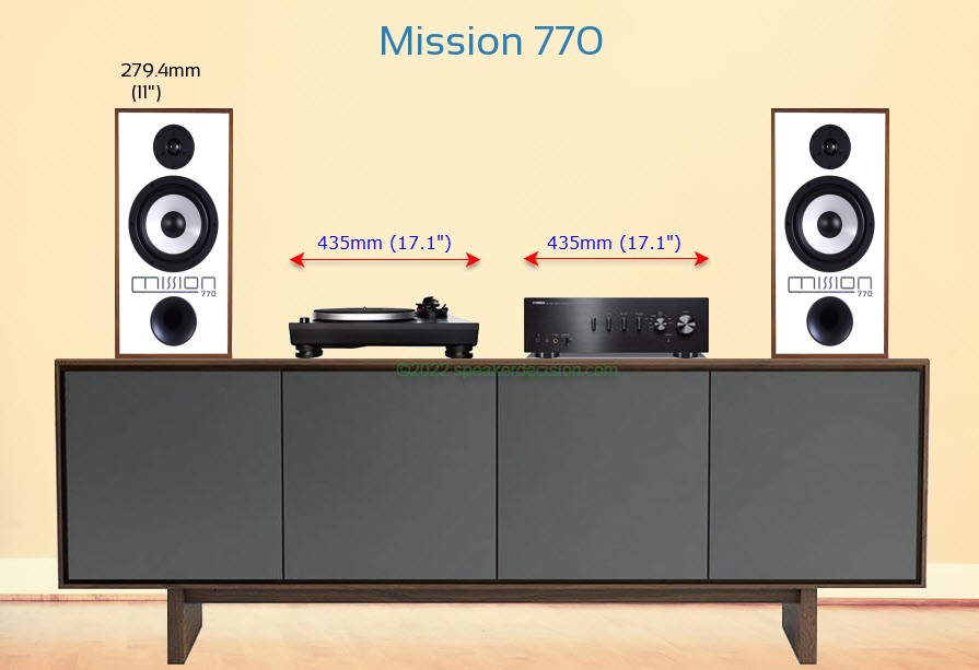 Mission 770 placed next to an amplifier and turntable