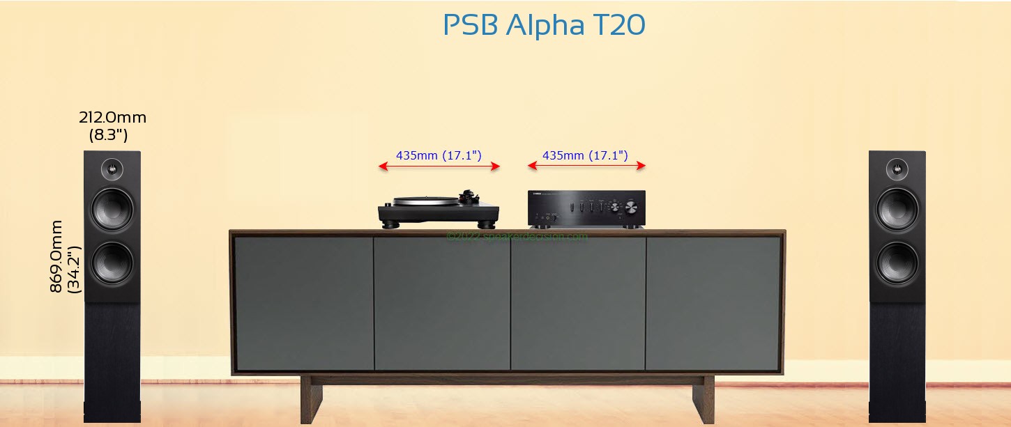 PSB Alpha T20 placed next to a Media Stand