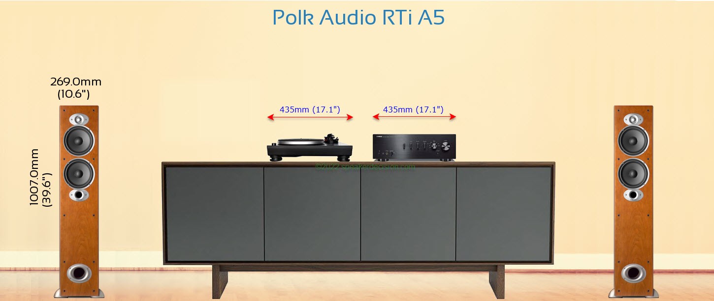 Polk RTi A5 placed next to a Media Stand