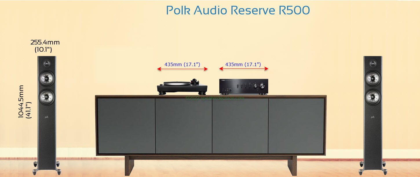 Polk R500 placed next to a Media Stand