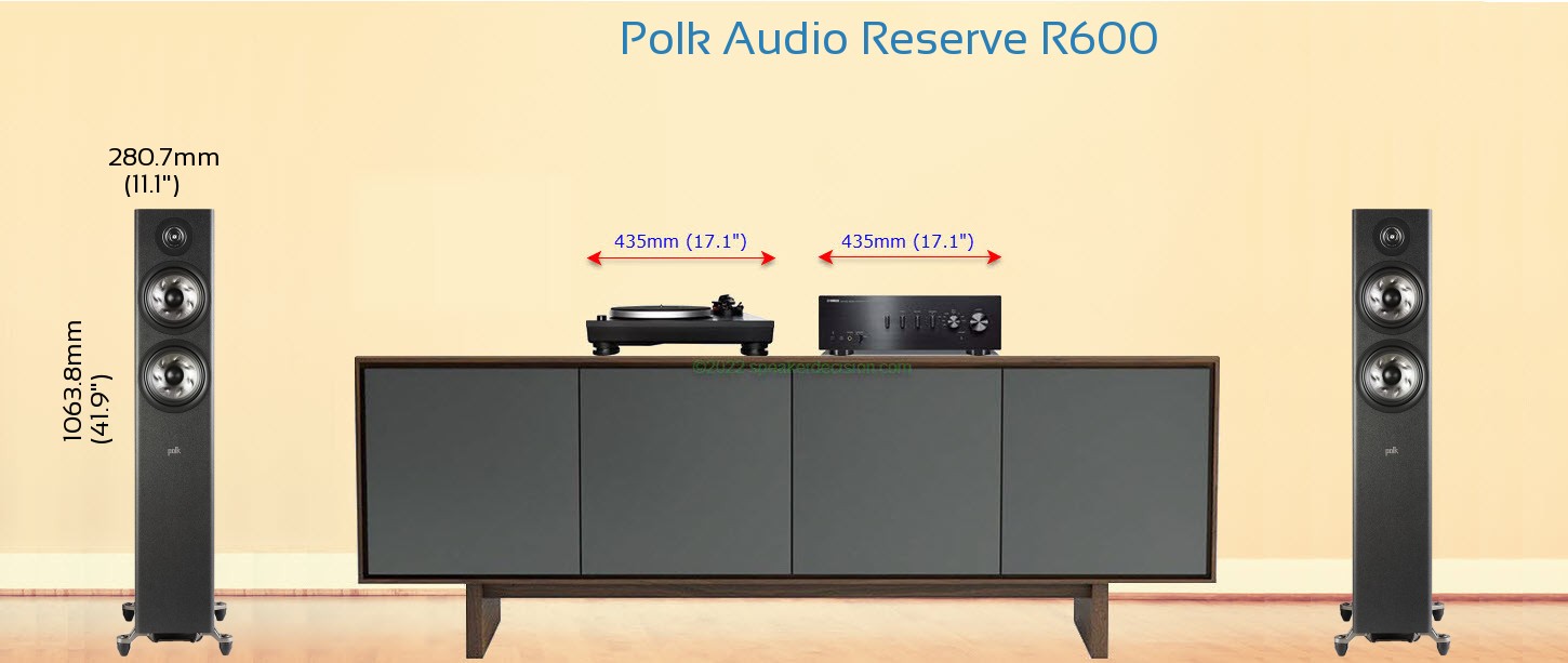 Polk R600 placed next to a Media Stand
