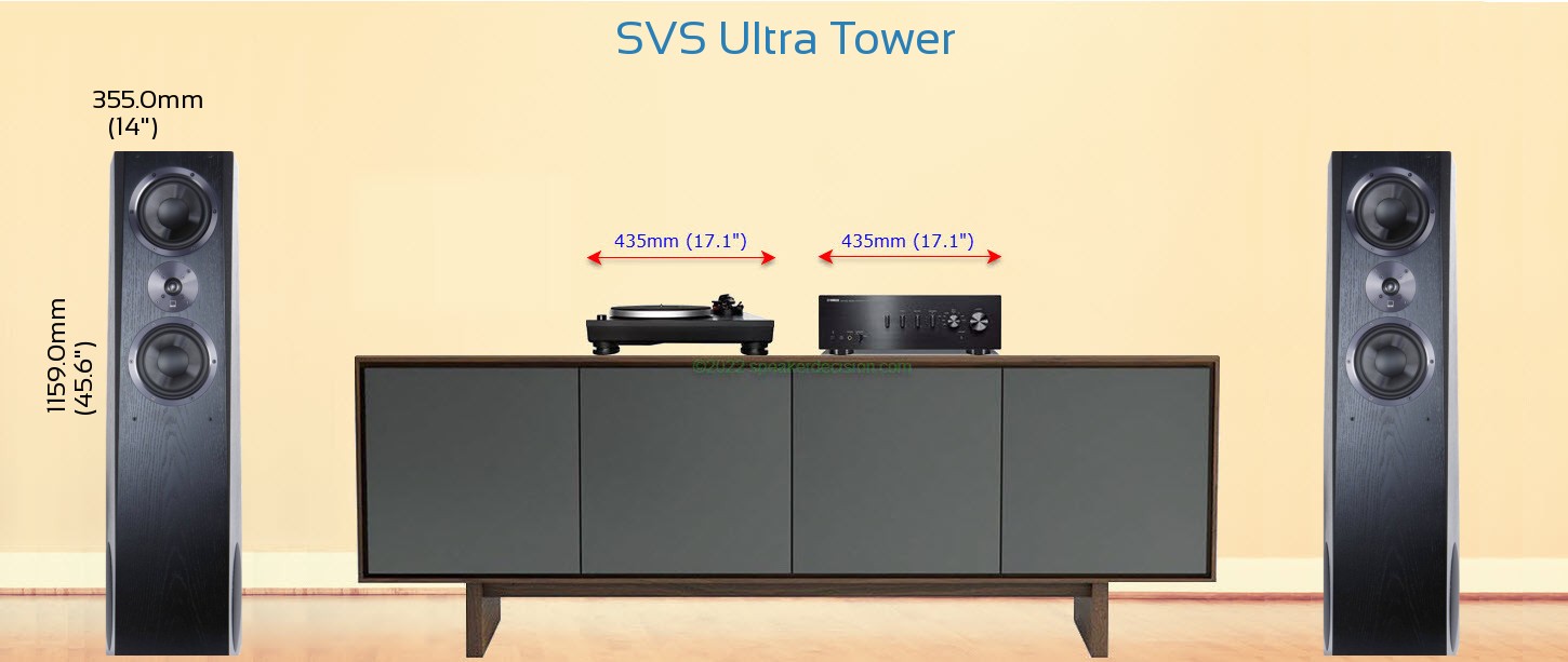 SVS Ultra Tower placed next to a Media Stand
