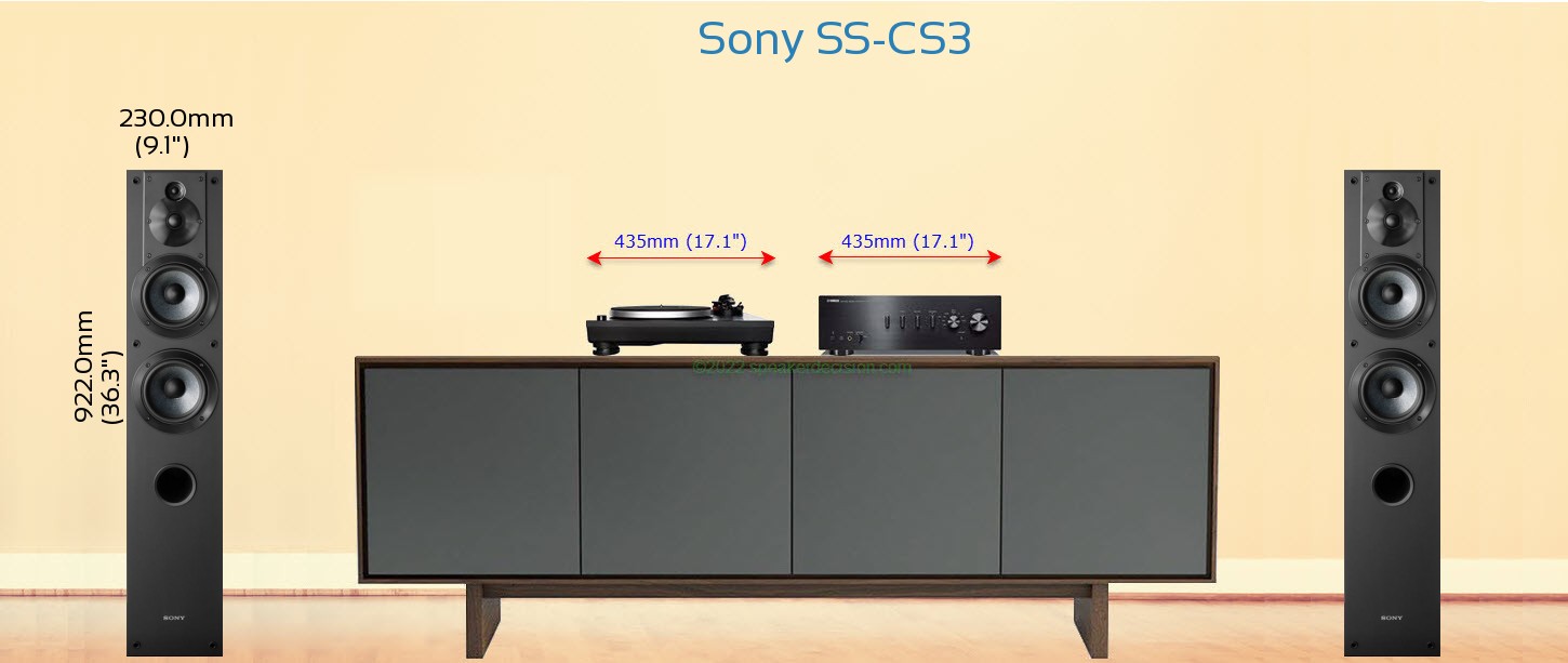 Sony SS-CS3 placed next to a Media Stand