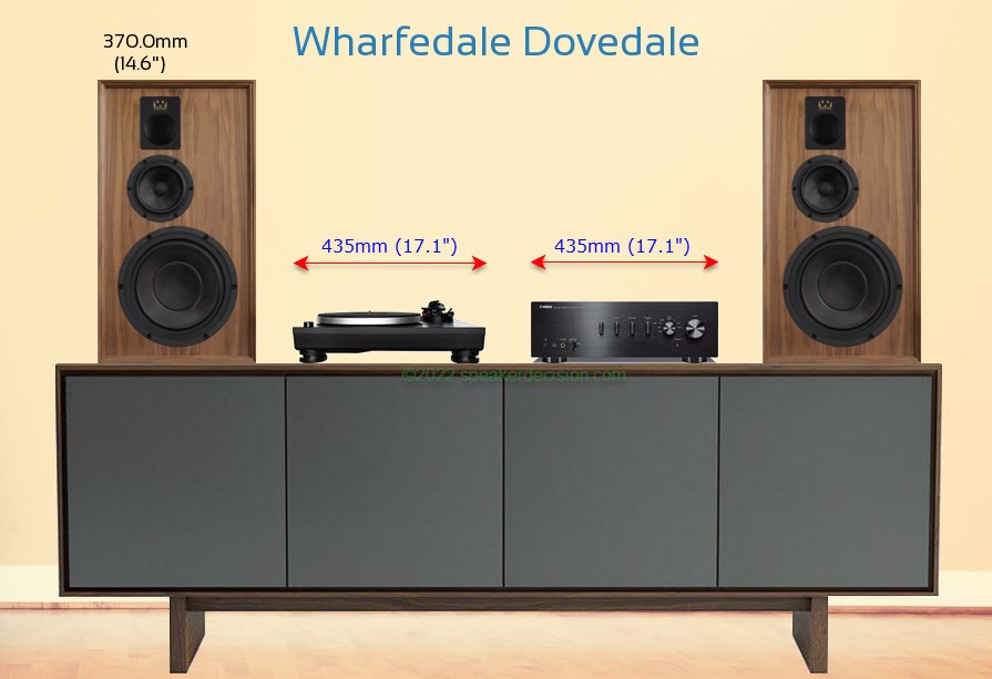 Wharfedale Dovedale placed next to an amplifier and turntable