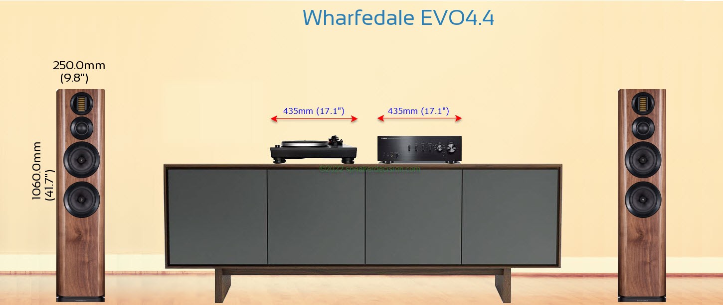 Wharfedale EVO4.4 placed next to a Media Stand
