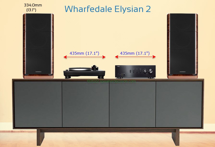 Wharfedale Elysian 2 placed next to an amplifier and turntable
