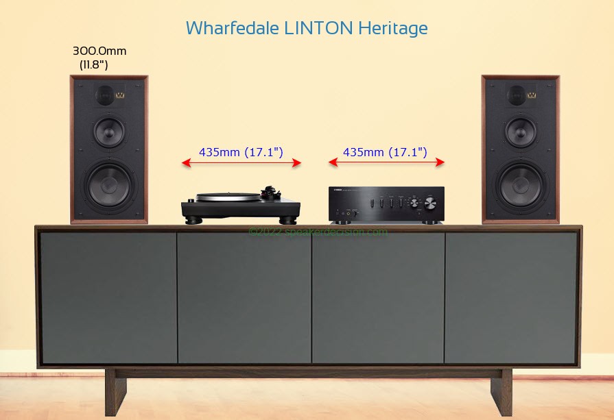 Wharfedale LINTON placed next to an amplifier and turntable