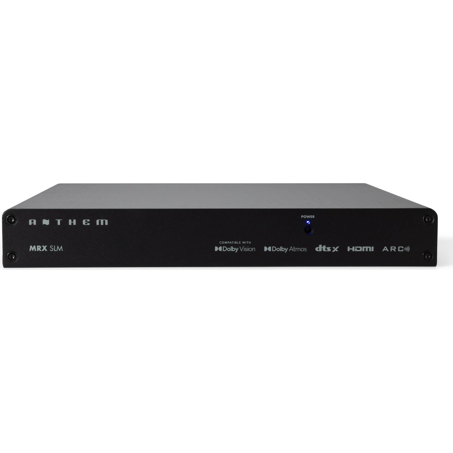 Anthem MRX SLM front panel with the Dolby Vision Dolby Atmos DTS:X HDMI and ARC badges