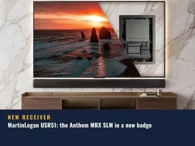 MartinLogan USR51 mounted in an in-wall media box behind a television