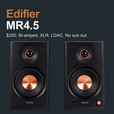 The Edifier MR4.5 studio monitors, 250 dollars a pair