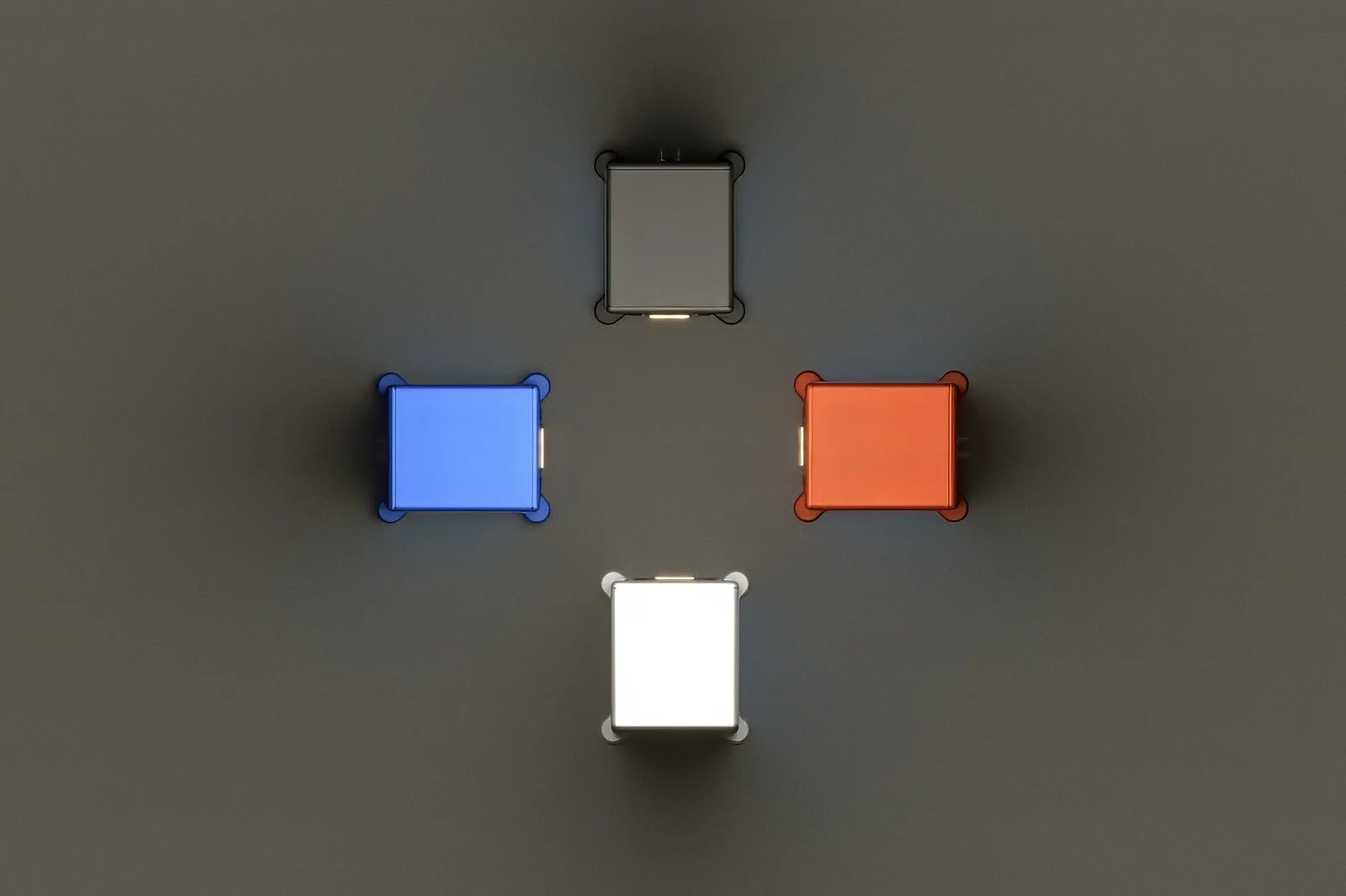 The four A3 2027 finishes seen from above, Black, Blue, Red and Silver